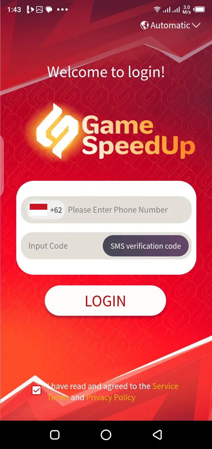 Game Speed Up relay server connection view on Android