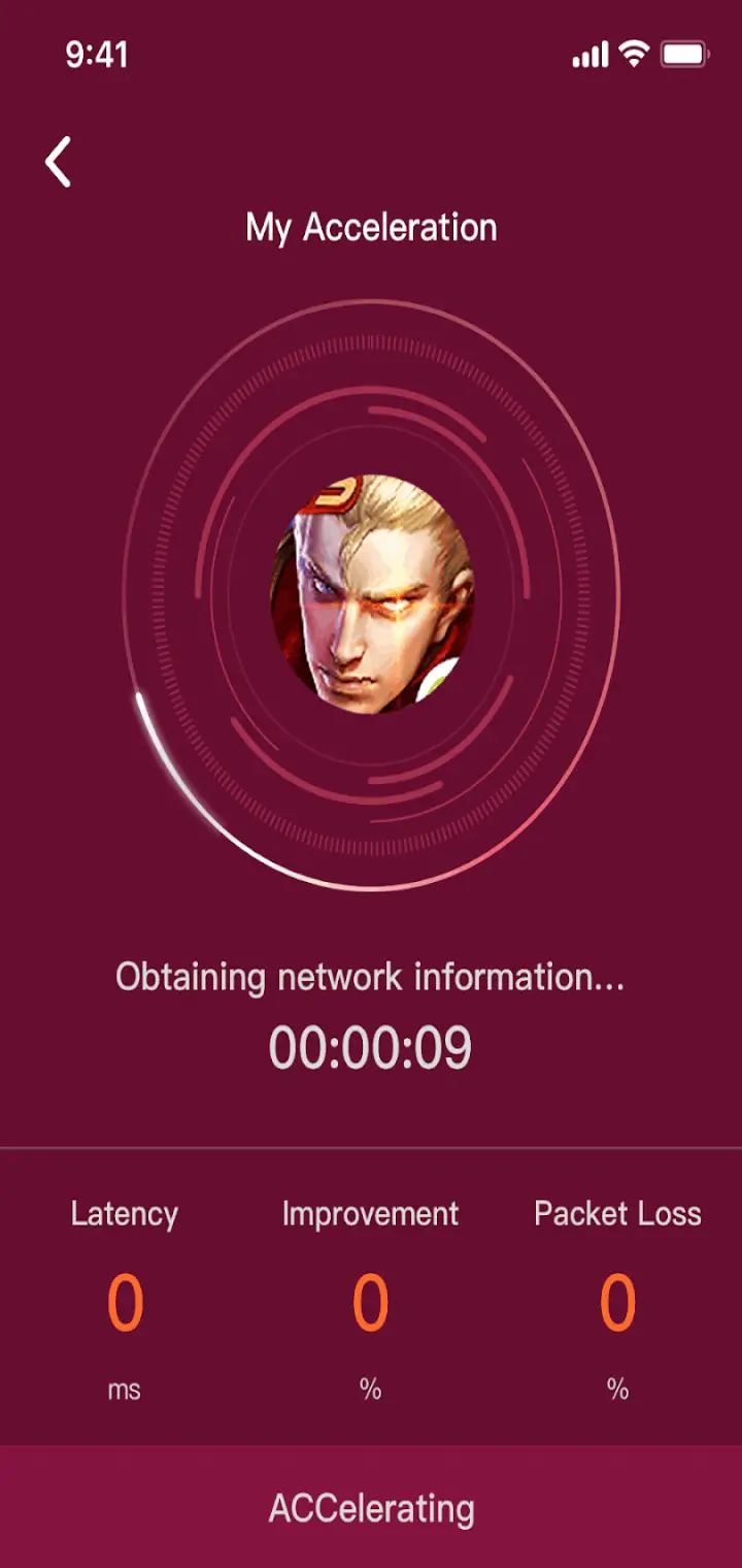 Game Speed Up settings and connection controls on Android